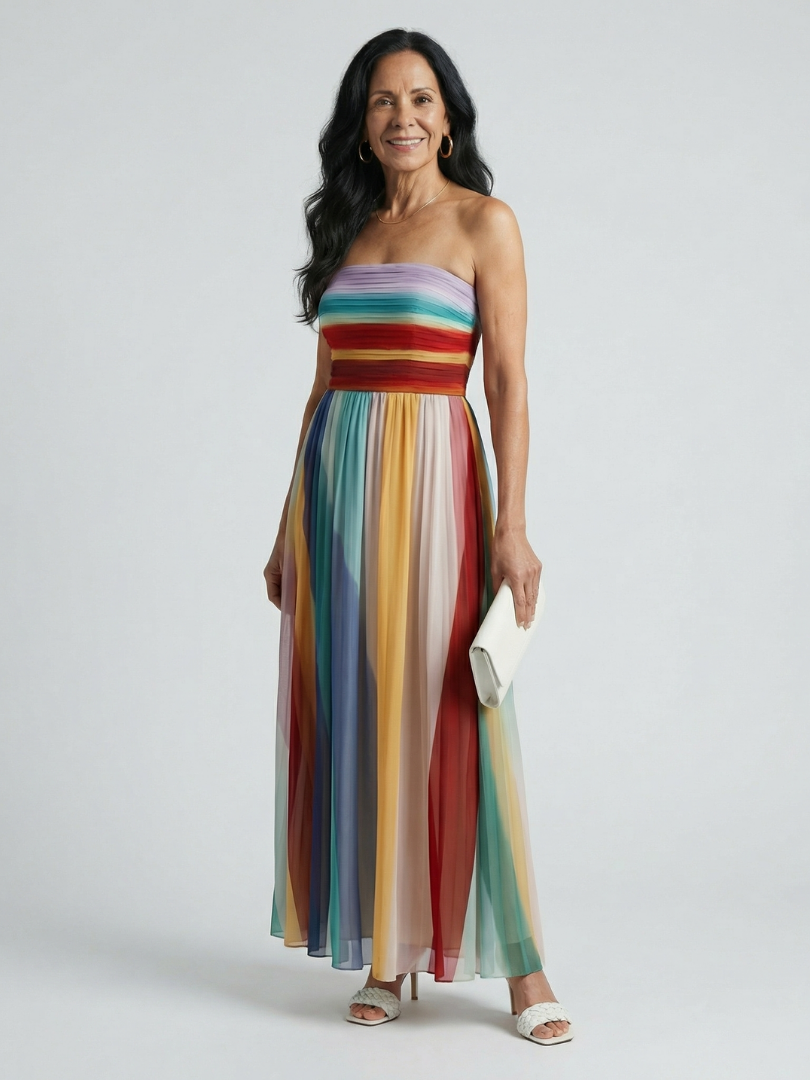 Serene | Licht Gestreepte Maxi jurk