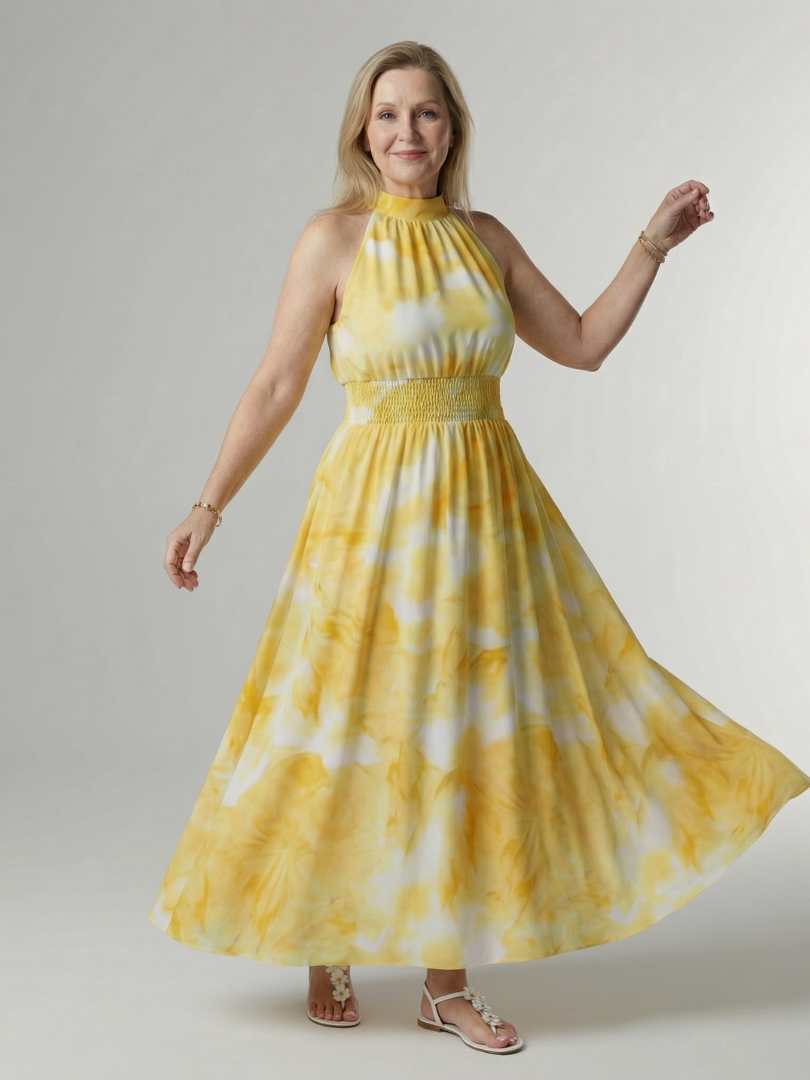 Sylvia | Gerimpelde Halter Midi Jurk