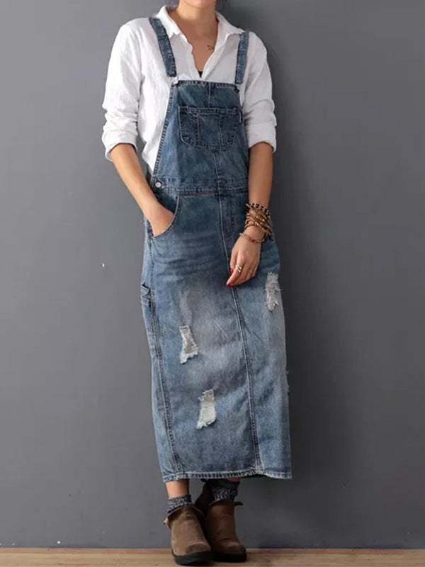 Falado – Distressed denim dress with back slit