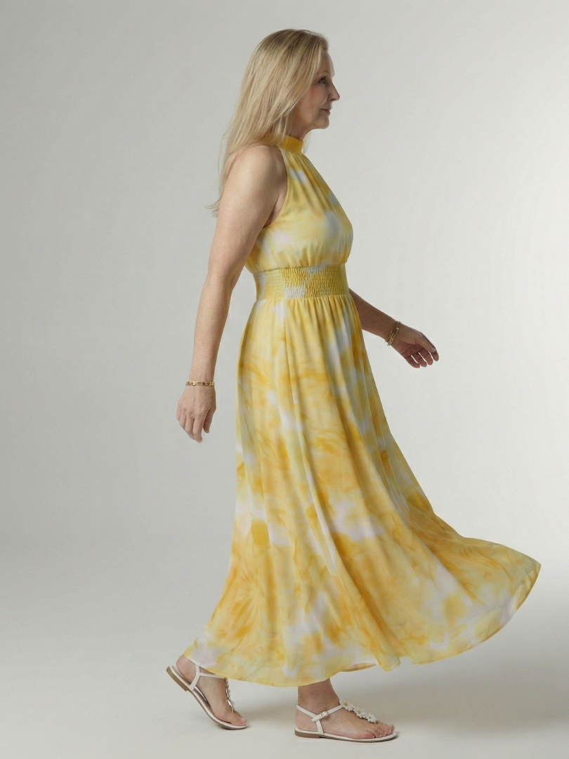 Sylvia | Gerimpelde Halter Midi Jurk