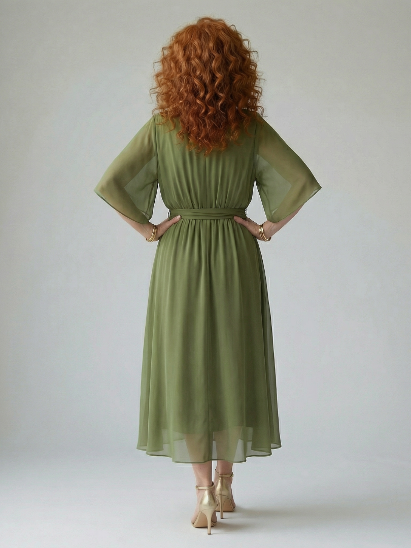 Erica | Licht Gedrapeerde Midi Jurk