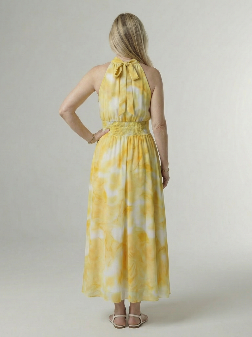 Sylvia | Gerimpelde Halter Midi Jurk
