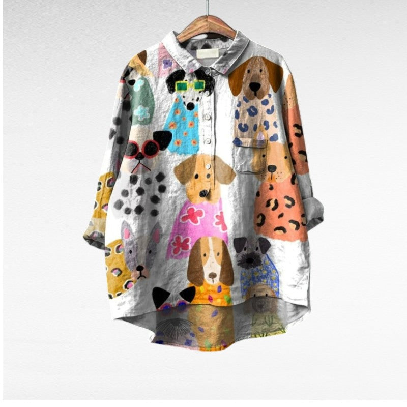 Vanluxe | Exclusieve Damesblouse met Hondenprint