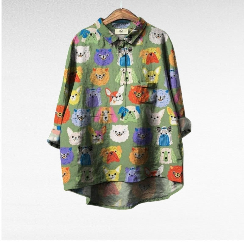 Vanluxe | Exclusieve Damesblouse met Hondenprint