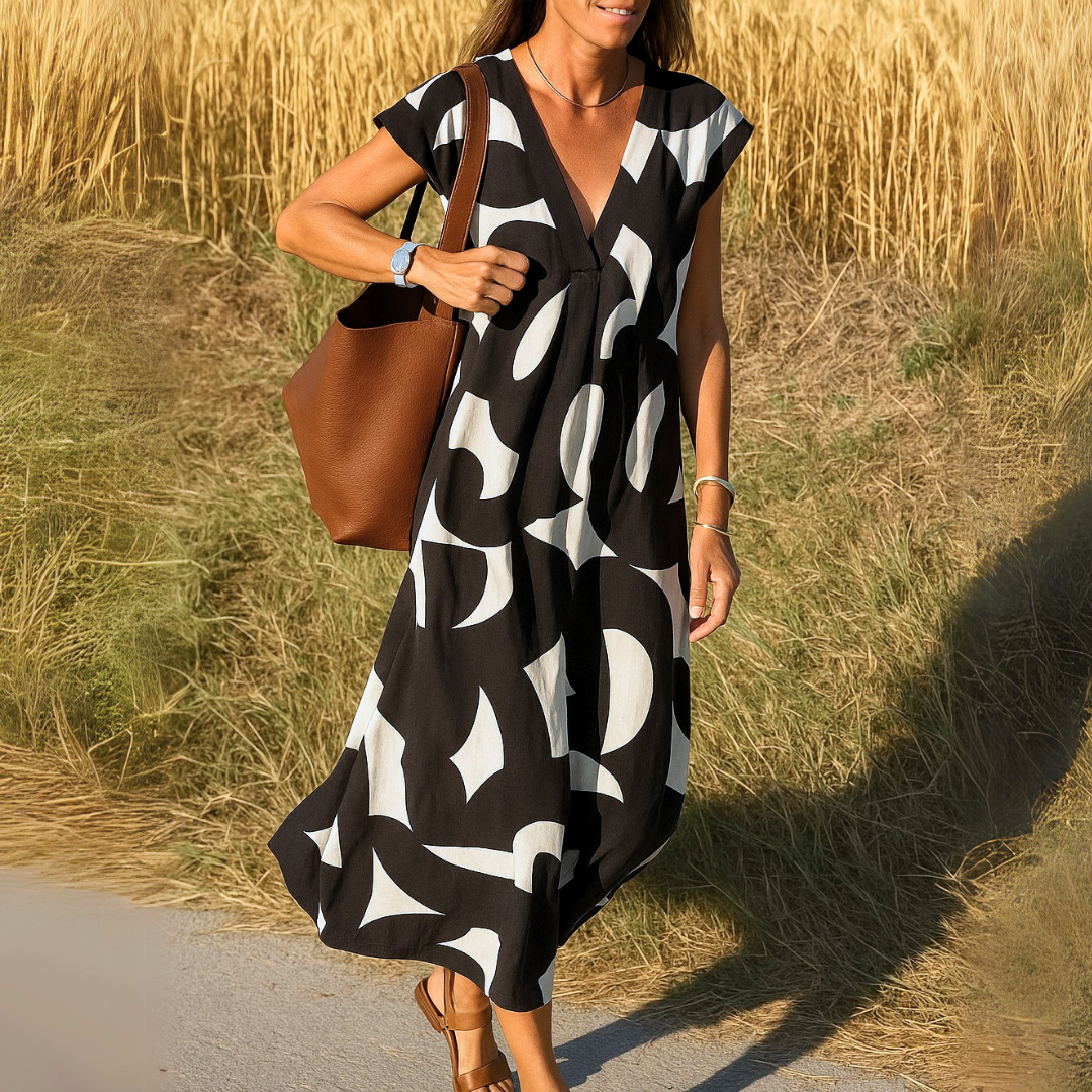 Zenviro – Ibiza-stijl Comfortabele, soepelvallende jurk met V-hals
