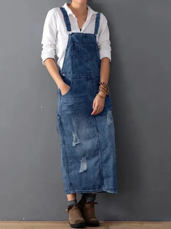 Falado – Distressed denim dress with back slit