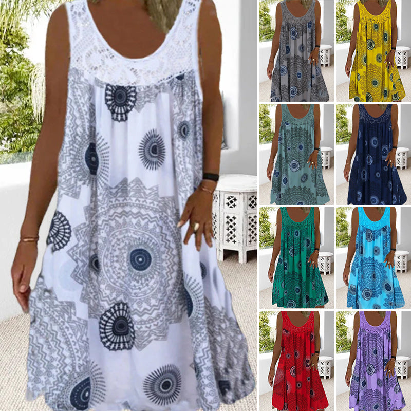 Zenviro – Zomerse mouwloze jurk met print en kanten details voor dames