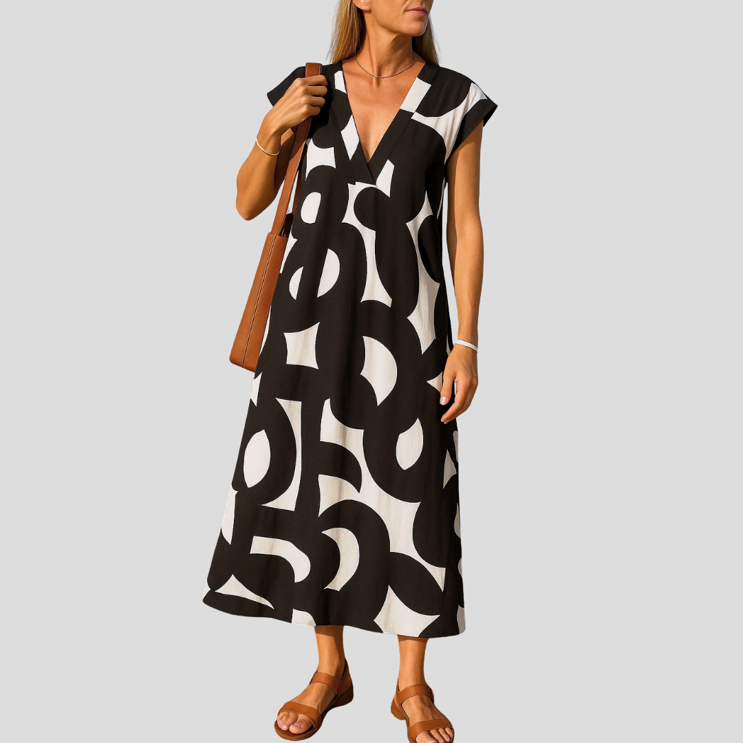 Zenviro – Ibiza-stijl Comfortabele, soepelvallende jurk met V-hals