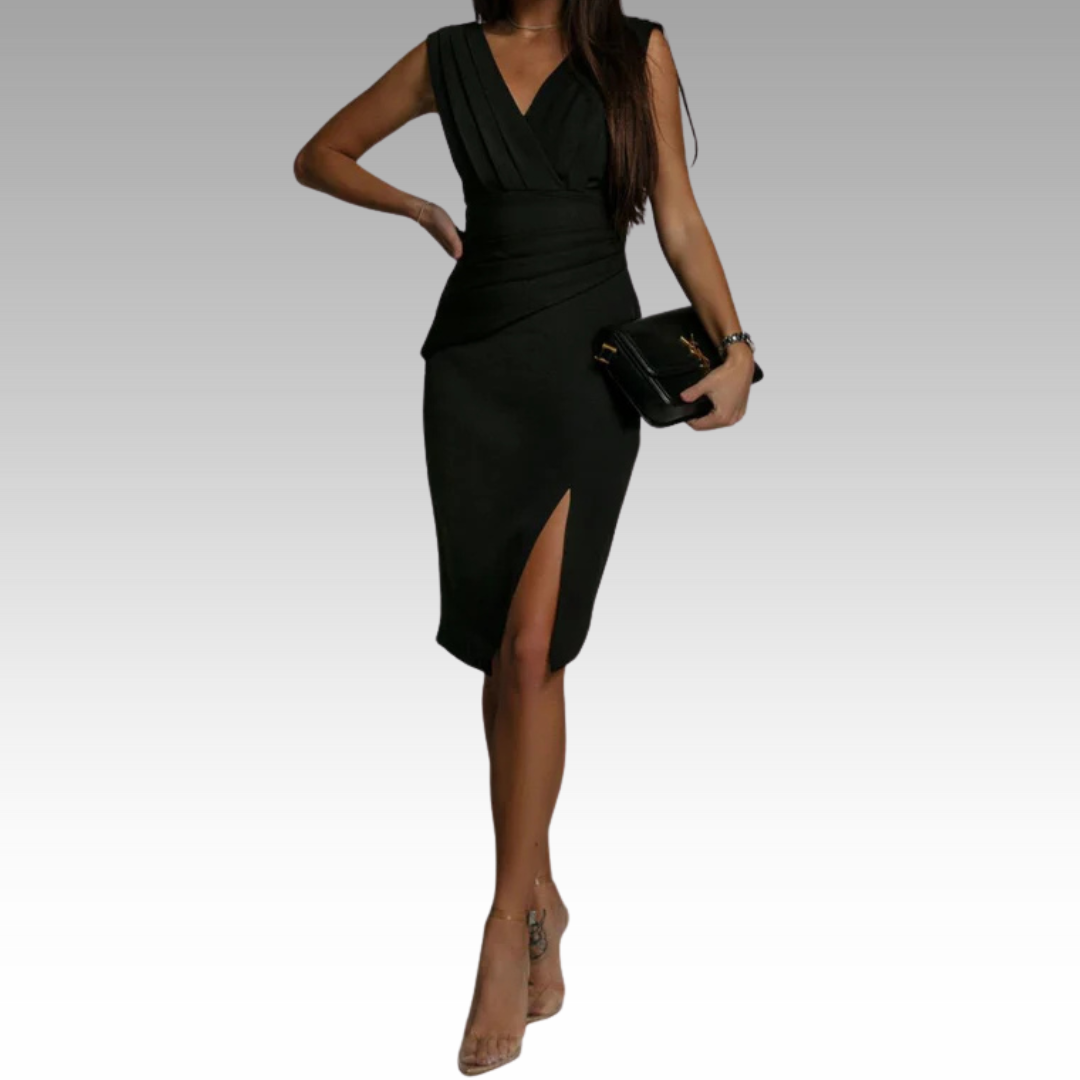 Falado – Elegante, figuuraccentuerende jurk met V-hals en split