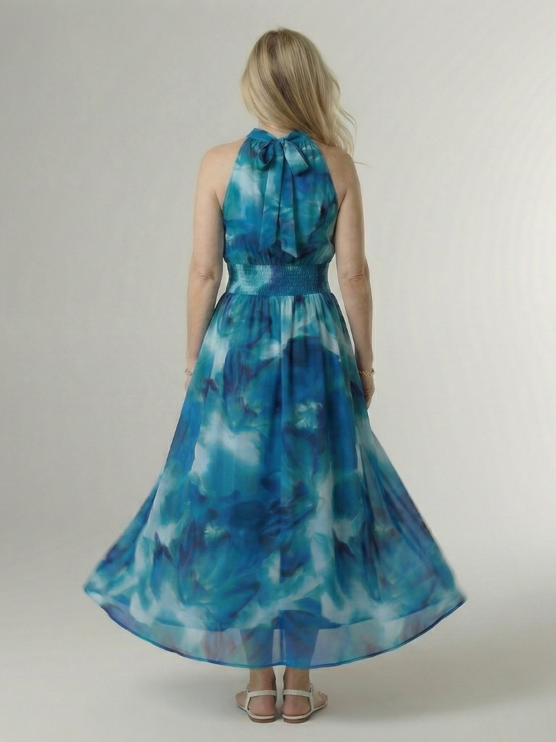 Sylvia | Gerimpelde Halter Midi Jurk
