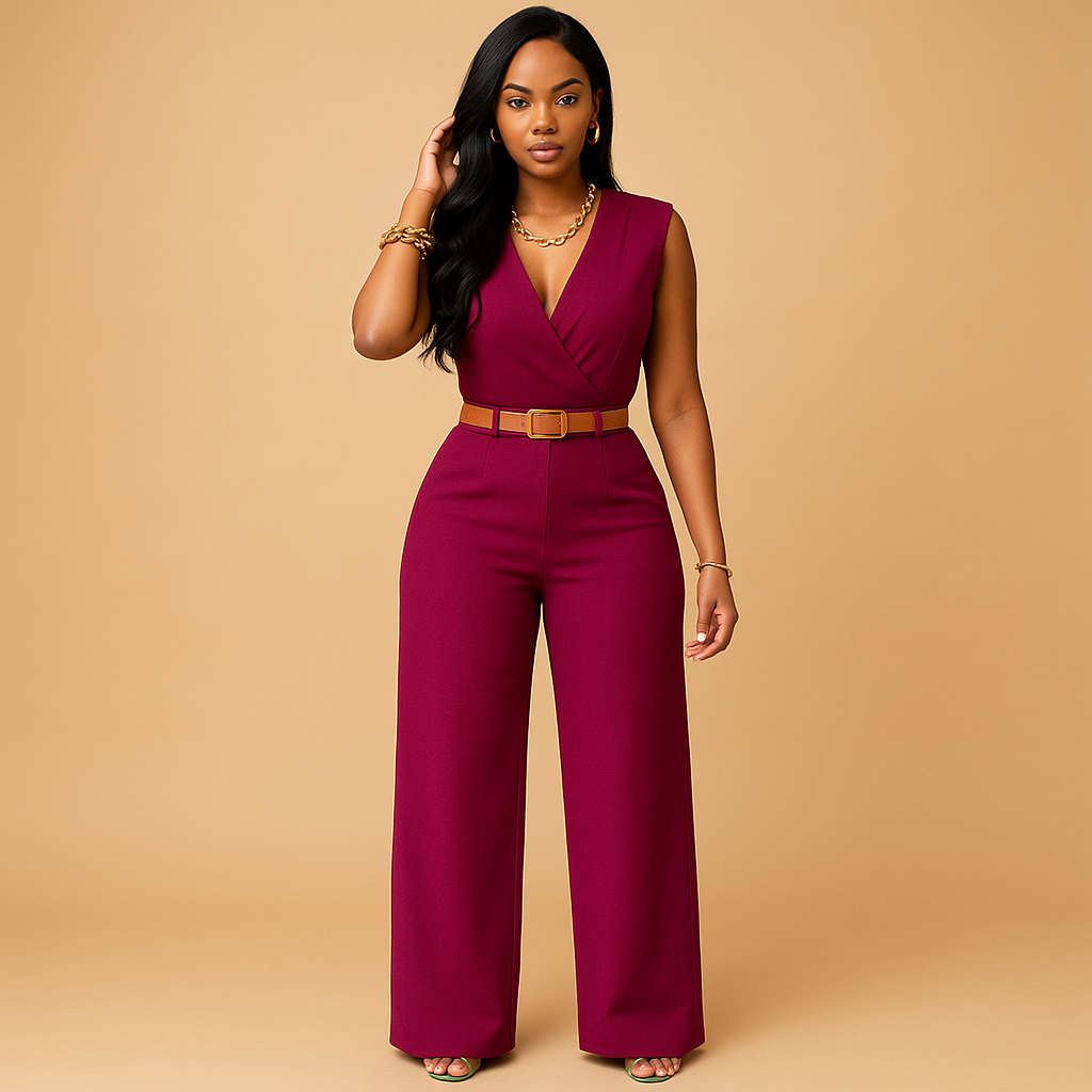 Diepe V-hals jumpsuit met hoge taille voor dames | Maud