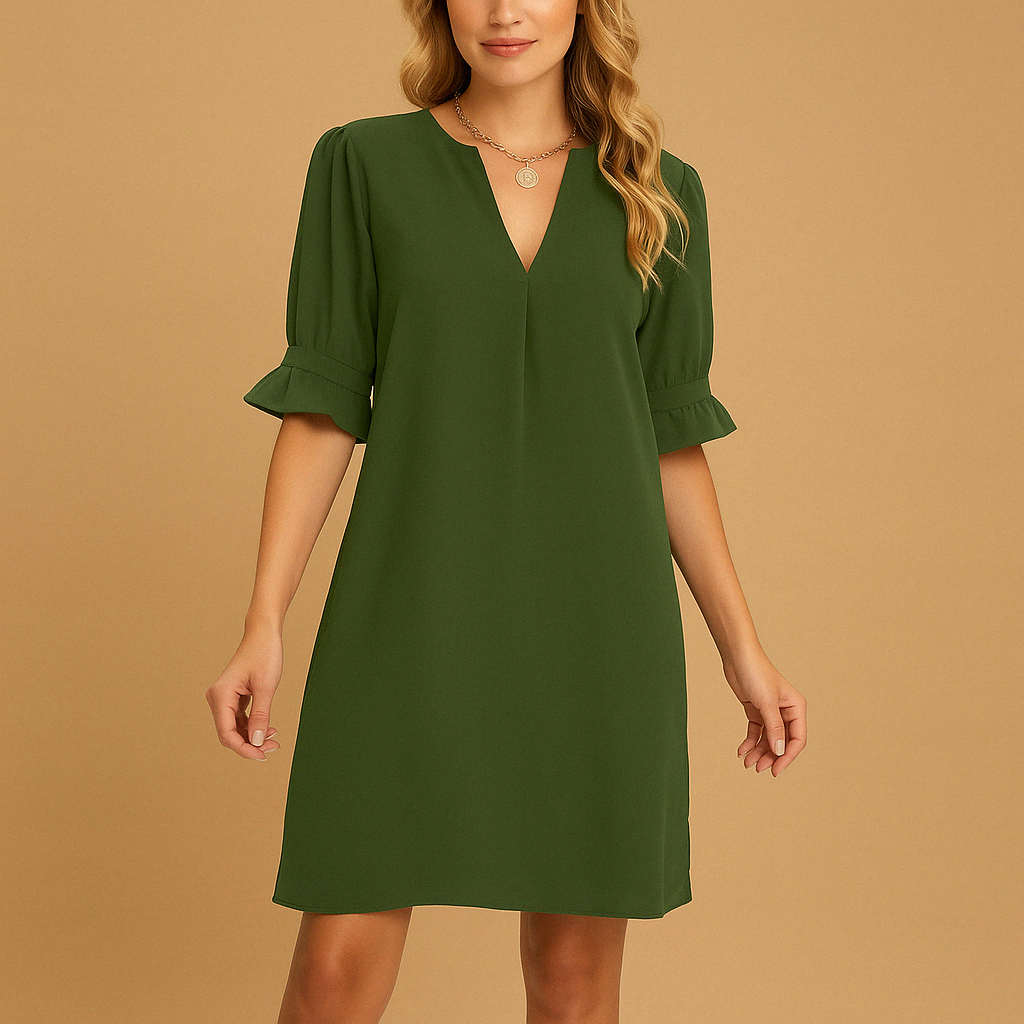 Fenna | Elegante geplooide jurk met halflange mouwen voor dames