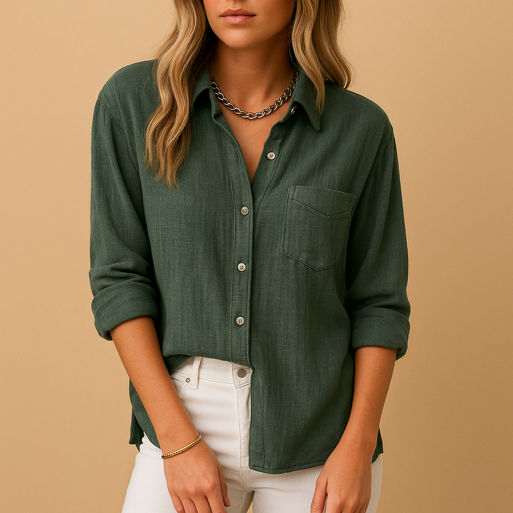 Lange mouwen blouse met overhemdkraag voor dames | Jade