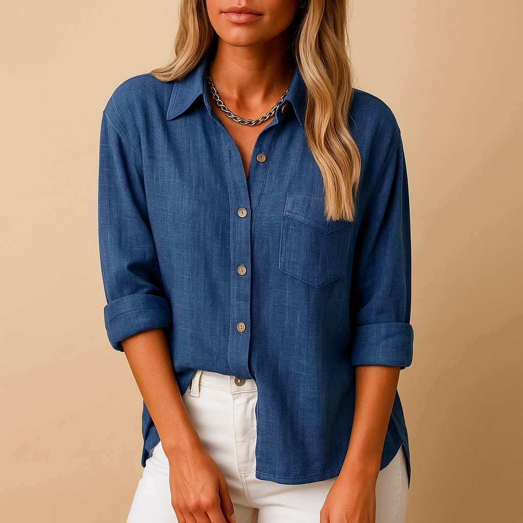 Lange mouwen blouse met overhemdkraag voor dames | Jade
