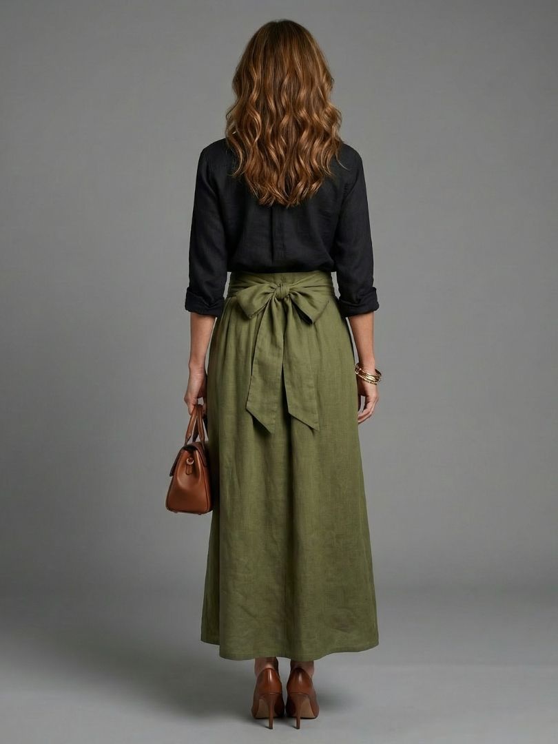 Vera | Zwarte Blouse & Olijfgroene Midi Rok Set