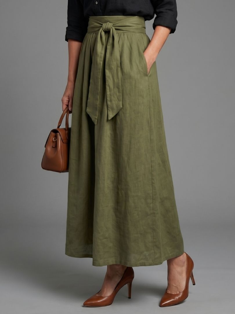 Vera | Zwarte Blouse & Olijfgroene Midi Rok Set