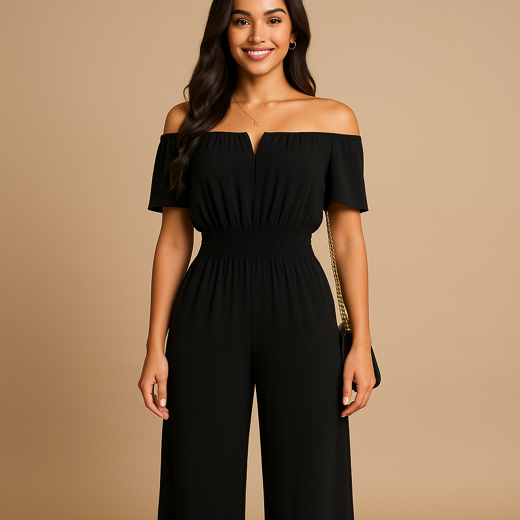 Off-shoulder geplooide jumpsuit voor dames | Milou