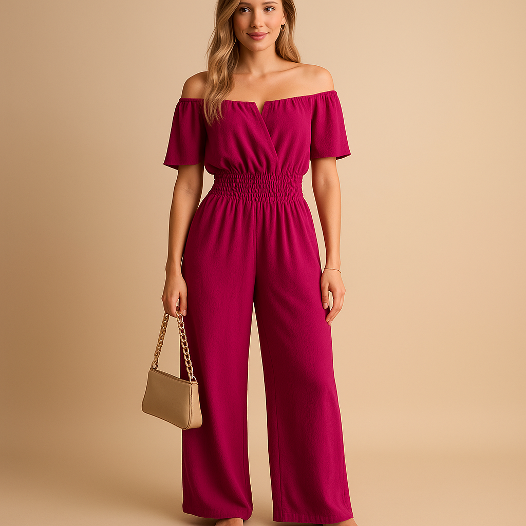 Off-shoulder geplooide jumpsuit voor dames | Milou