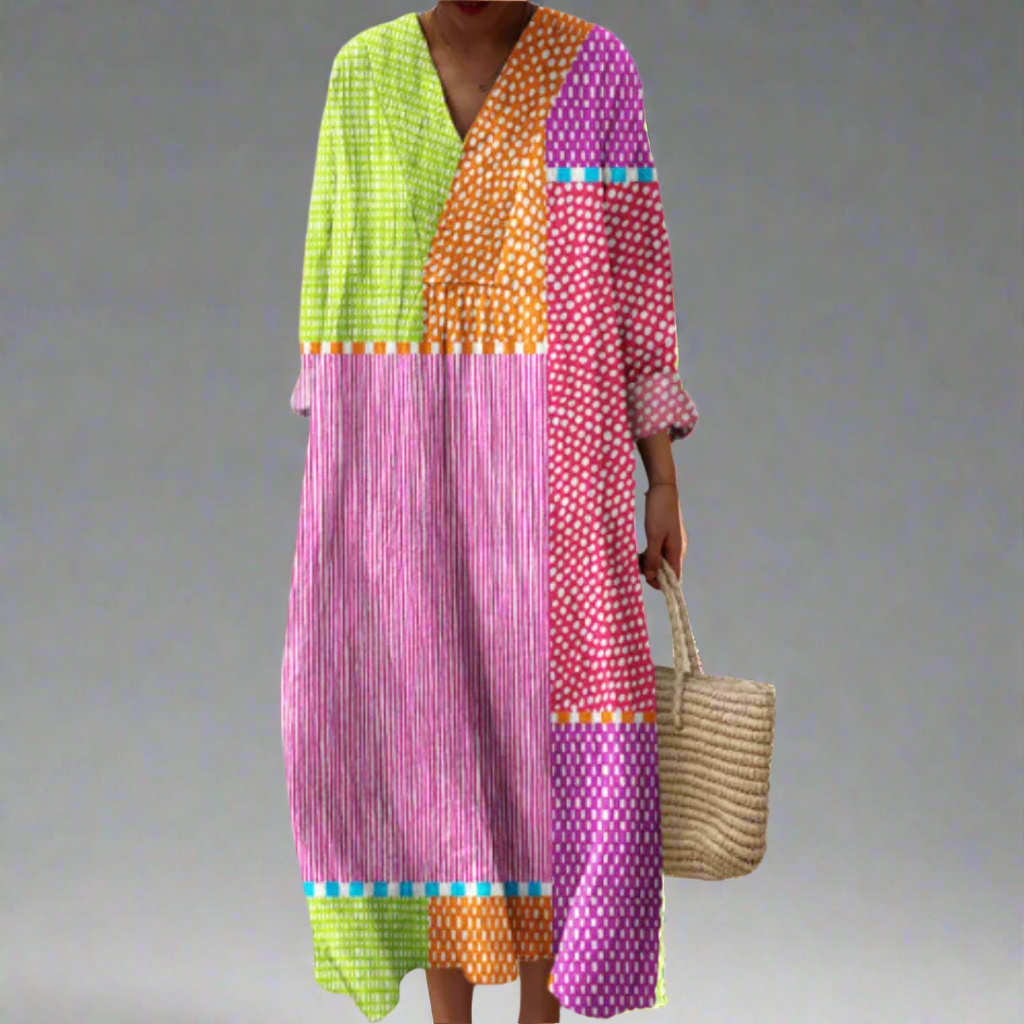 Zenviro - Maxi-jurk met patchwork en stippen