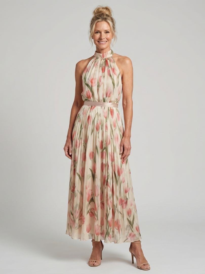 Aurelle | Halter Bloemen Midi Jurk