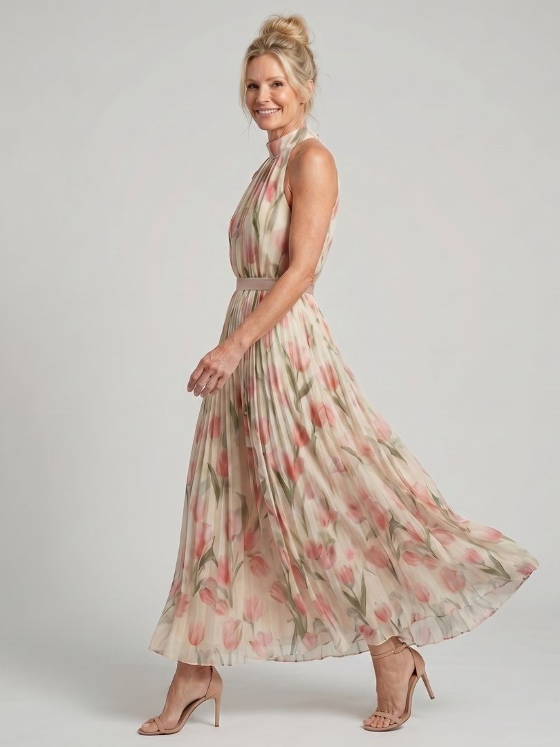 Aurelle | Halter Bloemen Midi Jurk