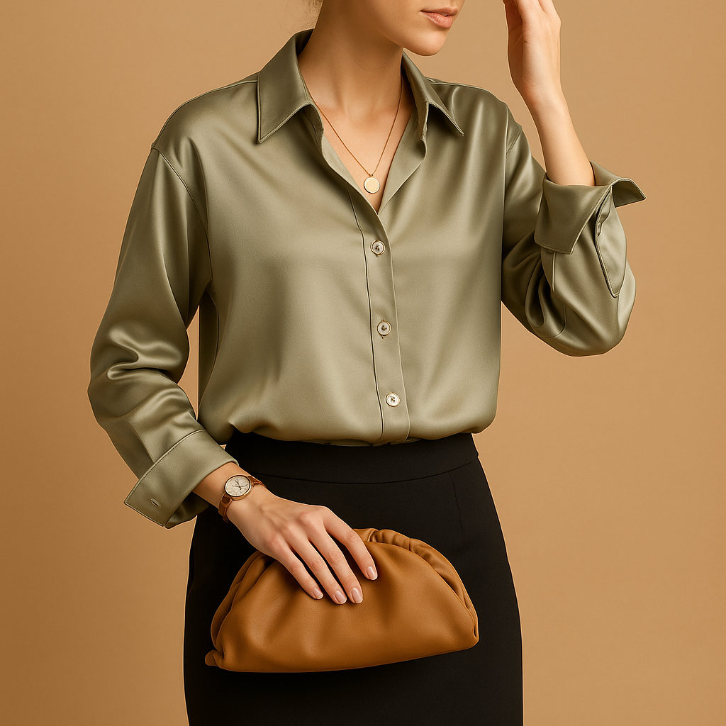 Satijnen blouse met omgeslagen kraag voor dames | Mirthe