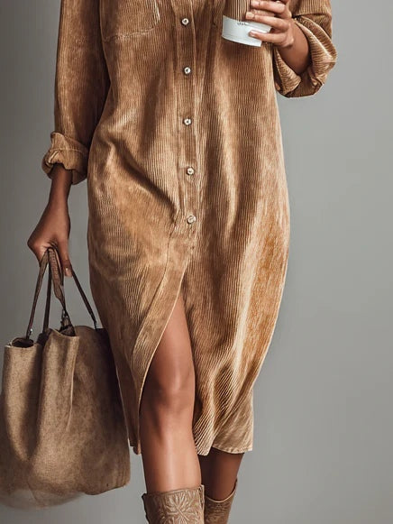 Falado – Elegante midi-jurk van zacht corduroy met borstzakken