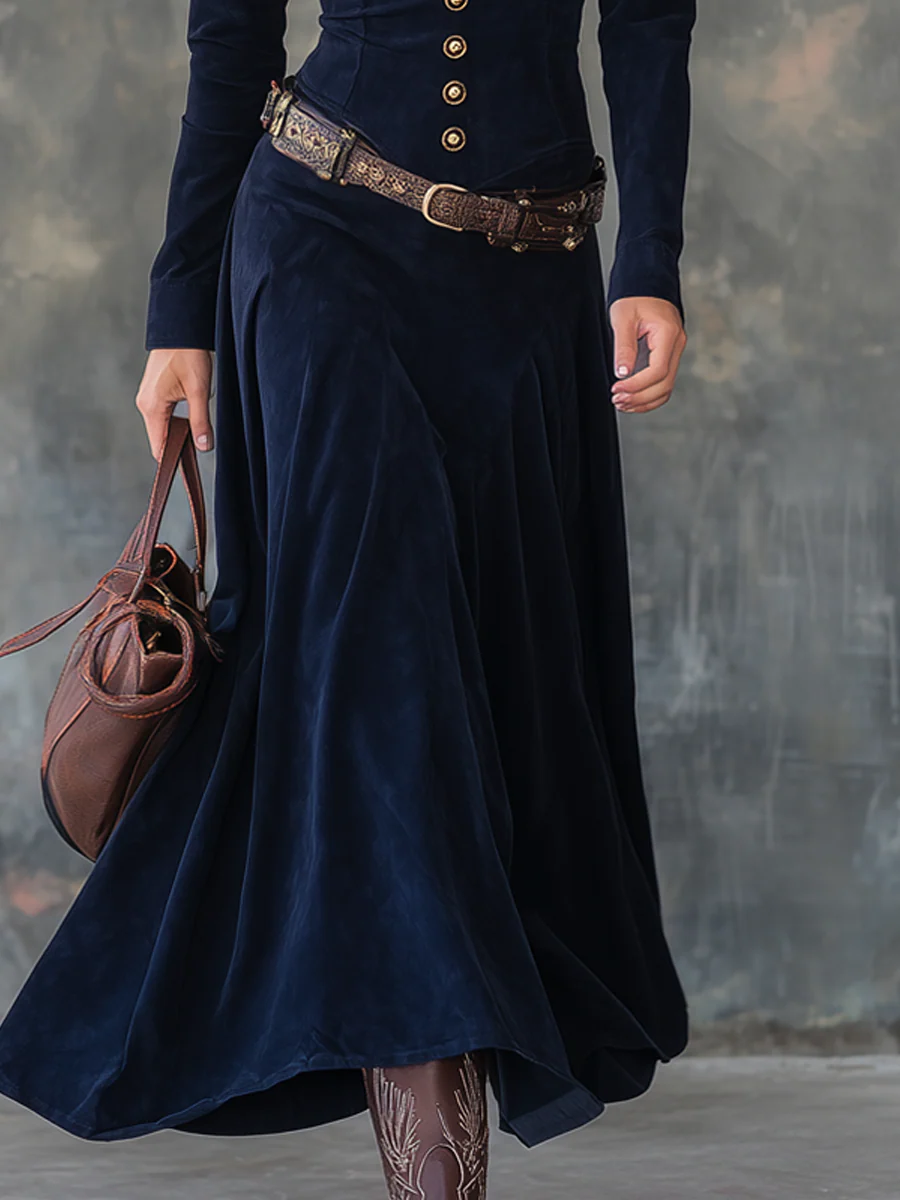 Falado – Elegante maxi-jurk met luxe suède-look, inclusief riem
