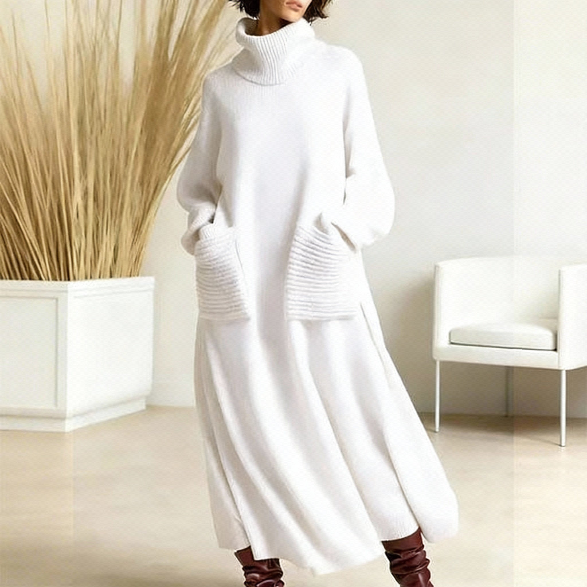 Falado - Oversized gebreide jurk met col voor dames