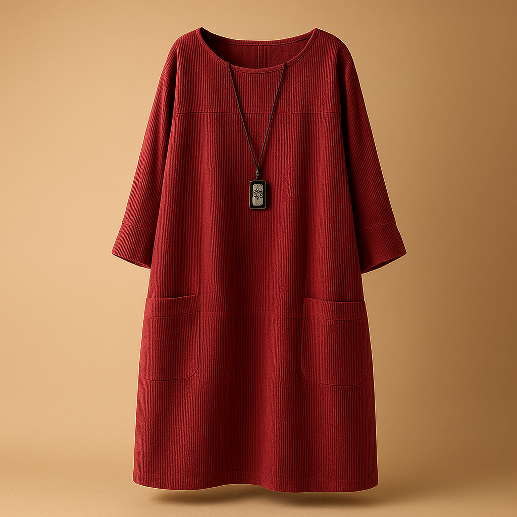 Corduroy zomerjurk met korte mouwen voor dames | Veerle