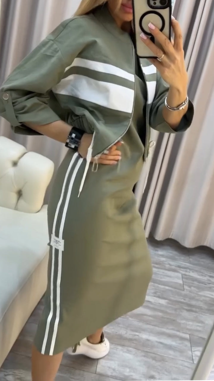 Zenviro™ - Casual en stijlvolle set met jurk met ronde hals en jasje voor dames