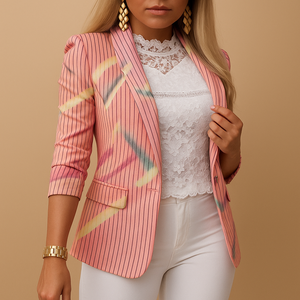 Elegante damesblazer met opvallende print en shawlkraag | Nienke