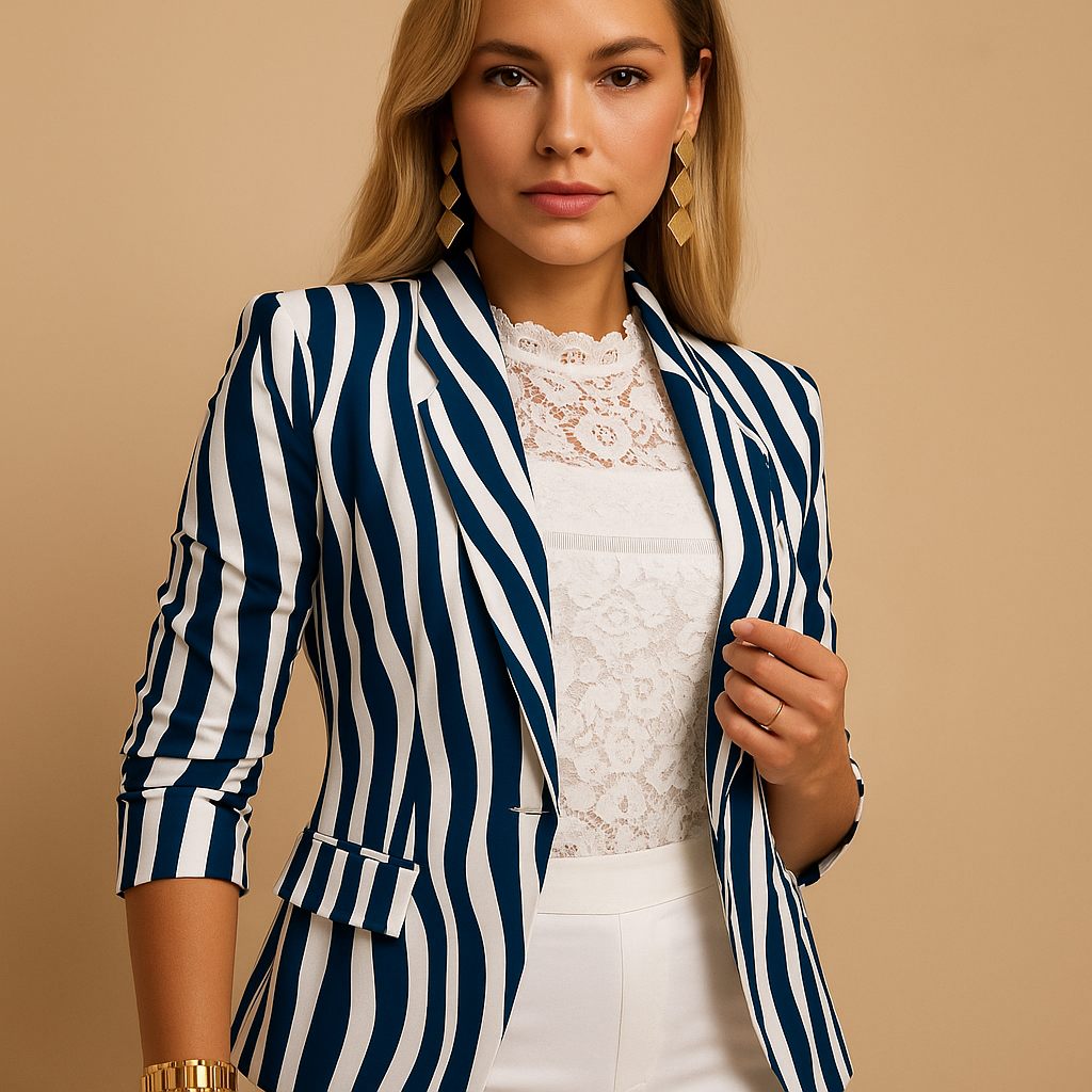Elegante damesblazer met opvallende print en shawlkraag | Nienke
