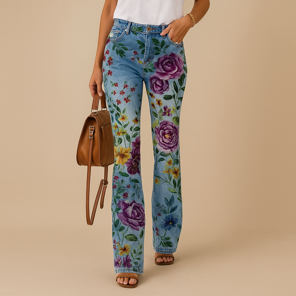 Flared jeans met bloemenprint voor dames | Yara