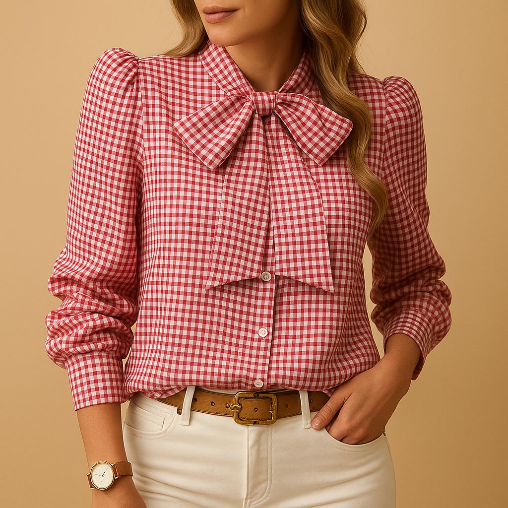 Geruite blouse met strikdetail voor dames | Clarisse