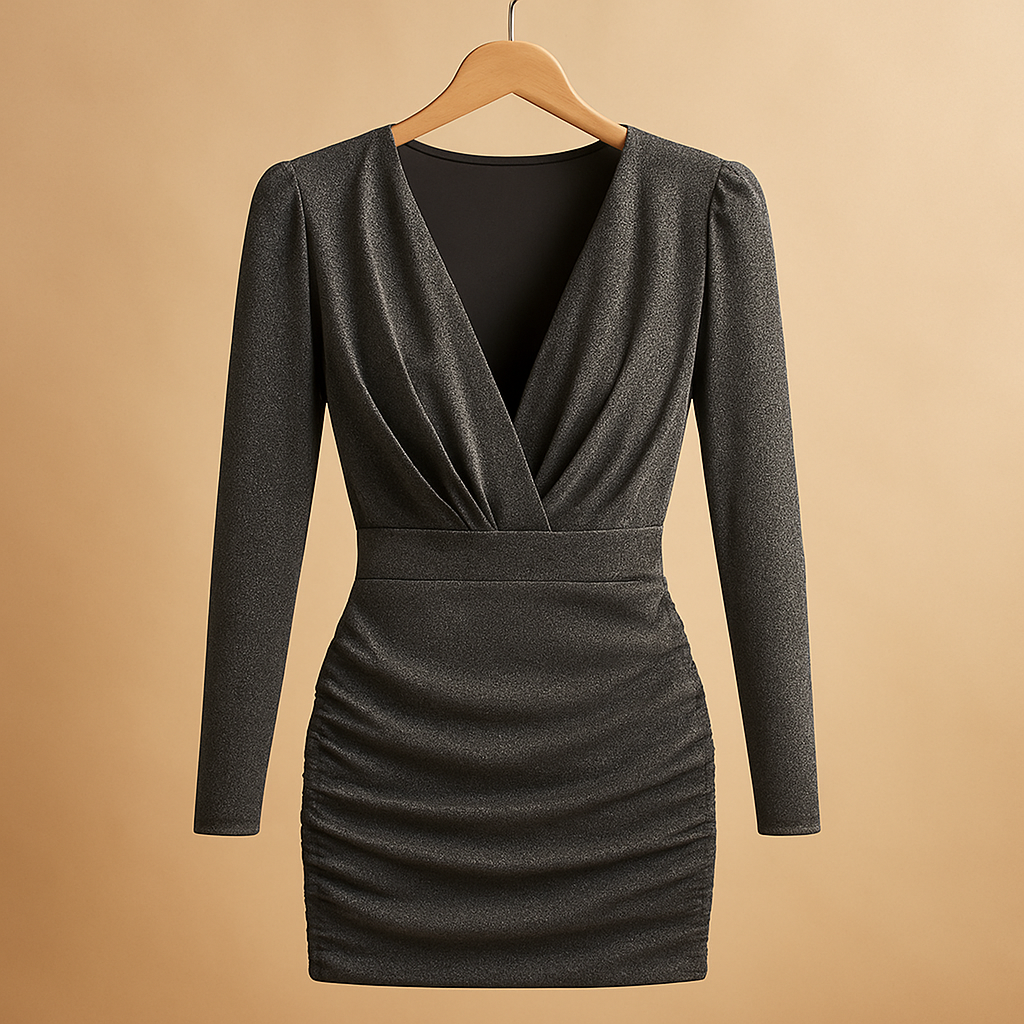 Glanzende glitter avondjurk met lange mouwen voor dames | Yara