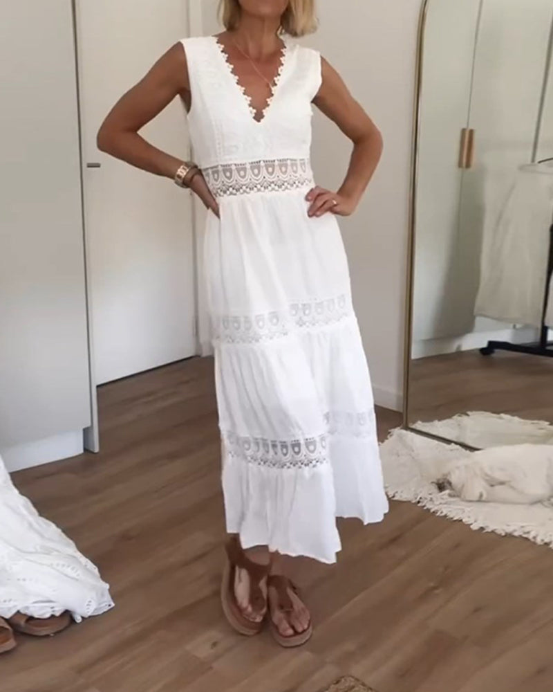 Zenviro – Mouwloze boho-midijurk met kanten details