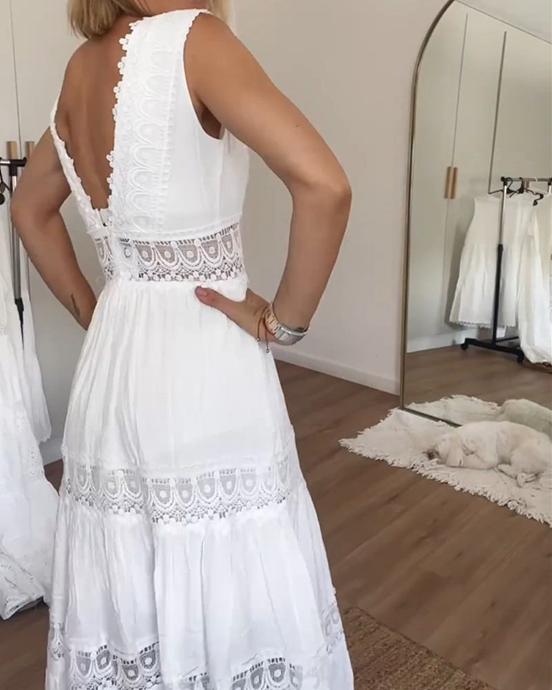 Zenviro – Mouwloze boho-midijurk met kanten details