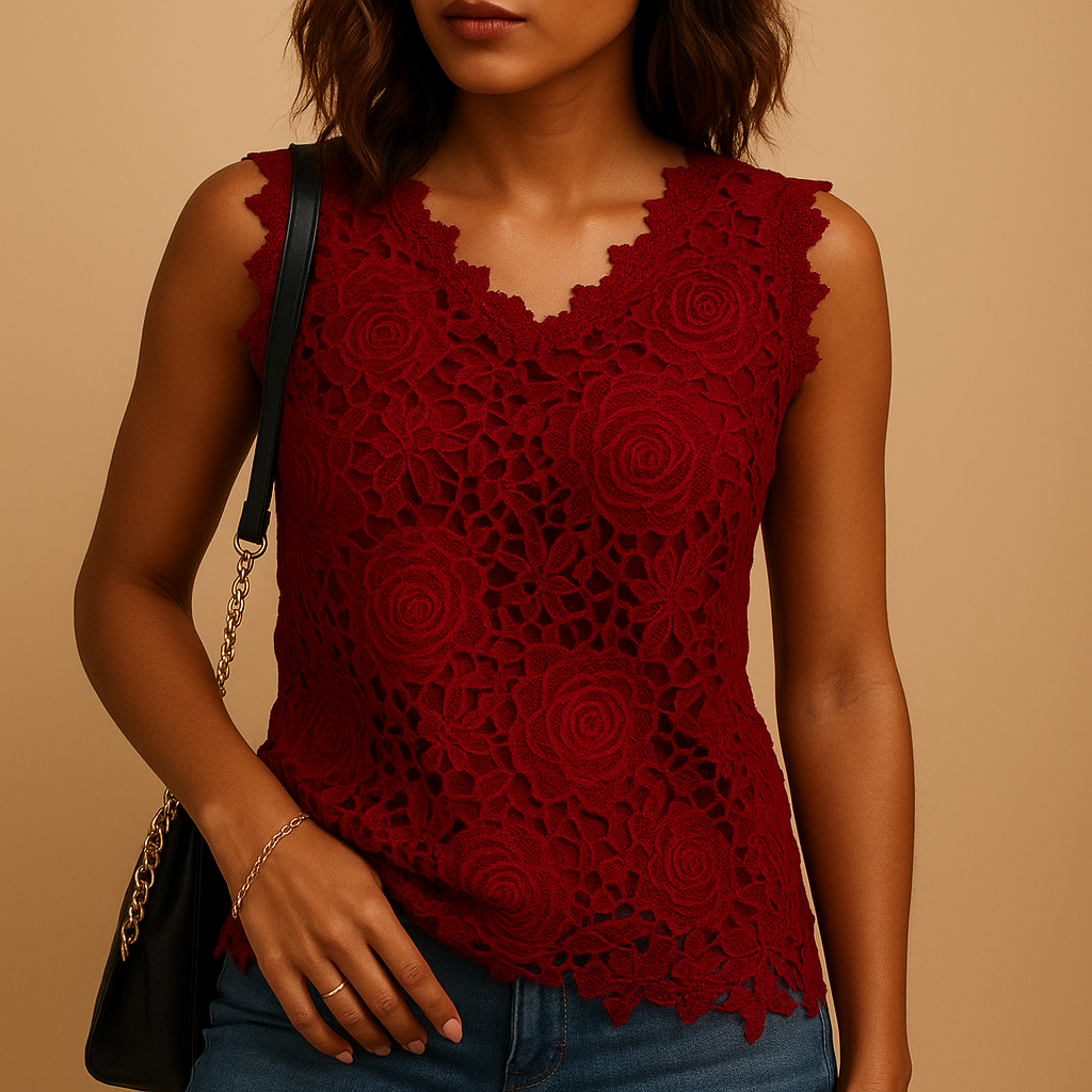 Kanten blouse met ronde hals voor dames | Yara