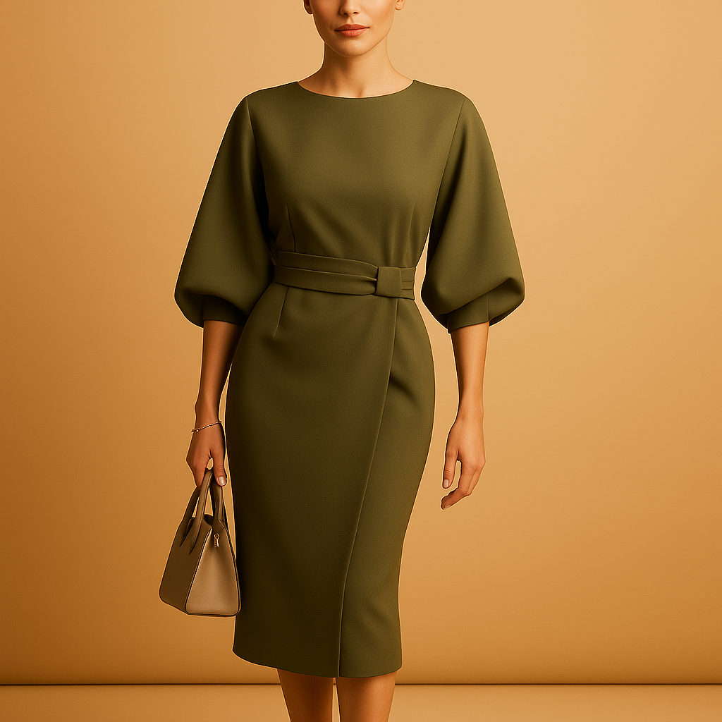 Midi-jurk met A-lijn en strikceintuur voor dames | Yente