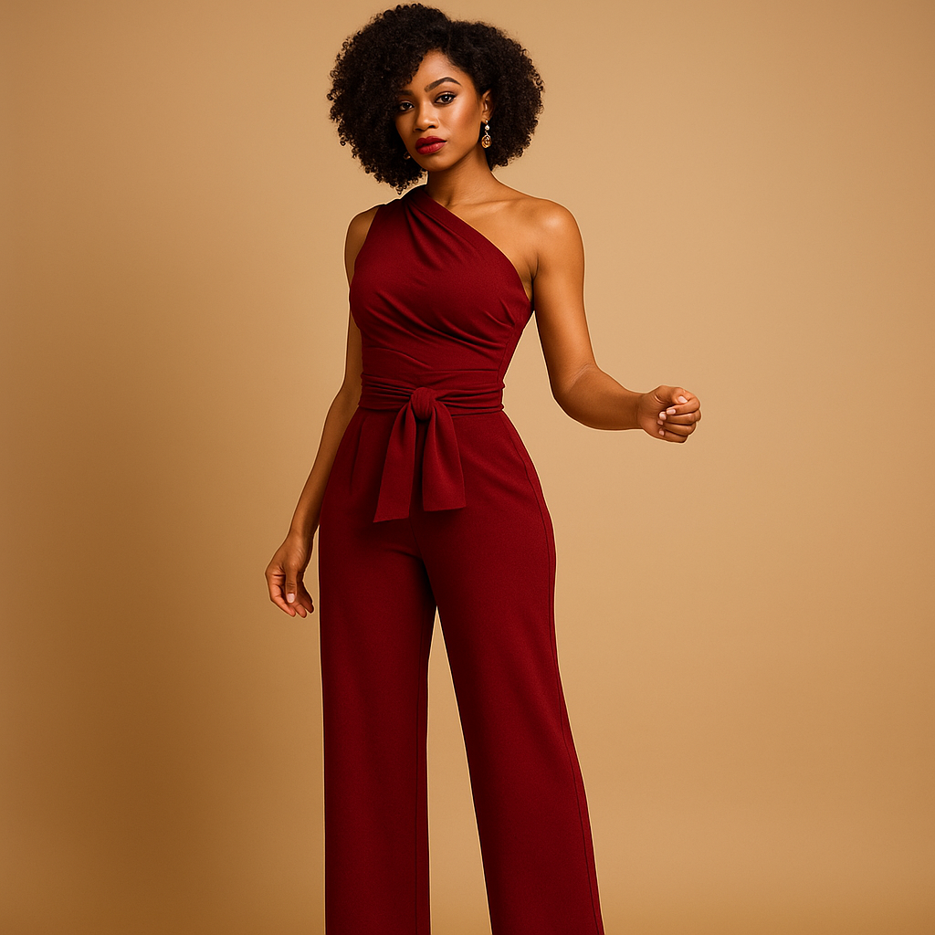 One-shoulder jumpsuit met wijde pijpen voor dames | Femke