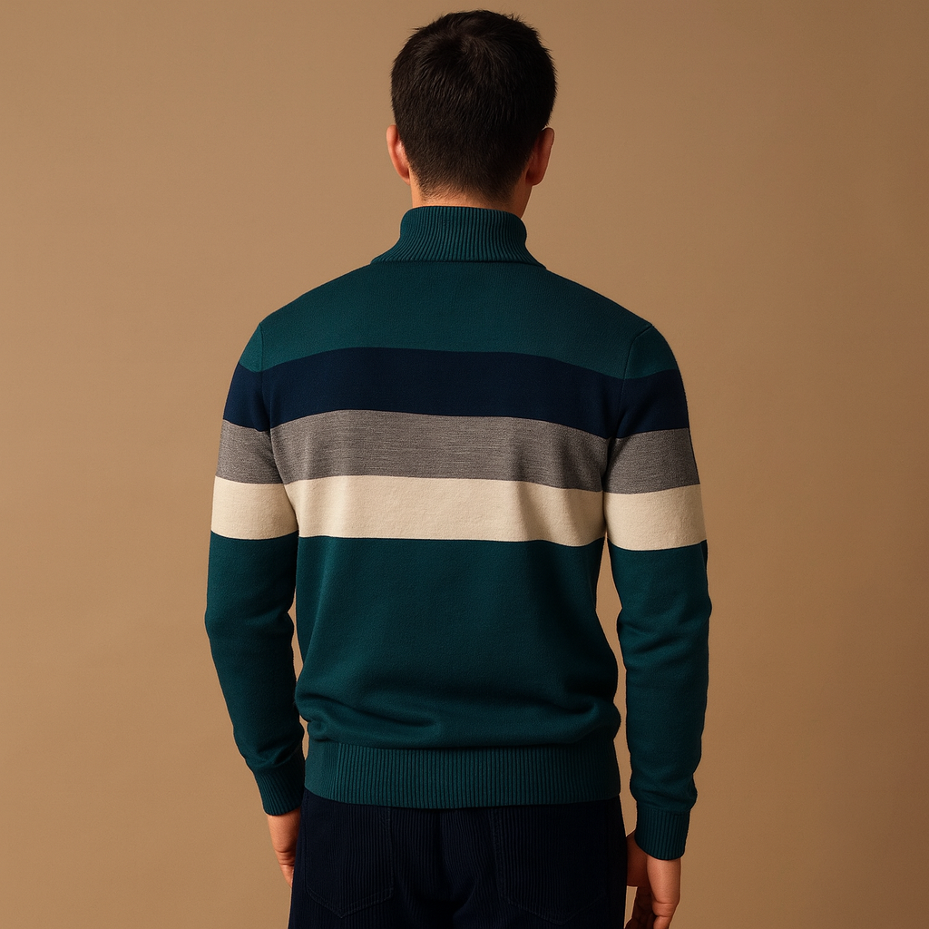 Retro gestreepte pullover met rits voor heren | Marcel