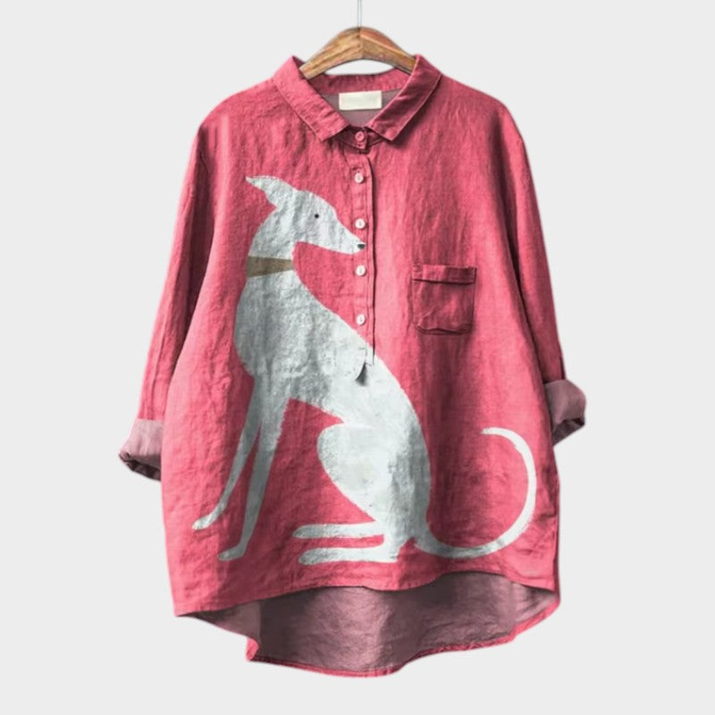 Vanluxe | Exclusieve Damesblouse met Hondenprint