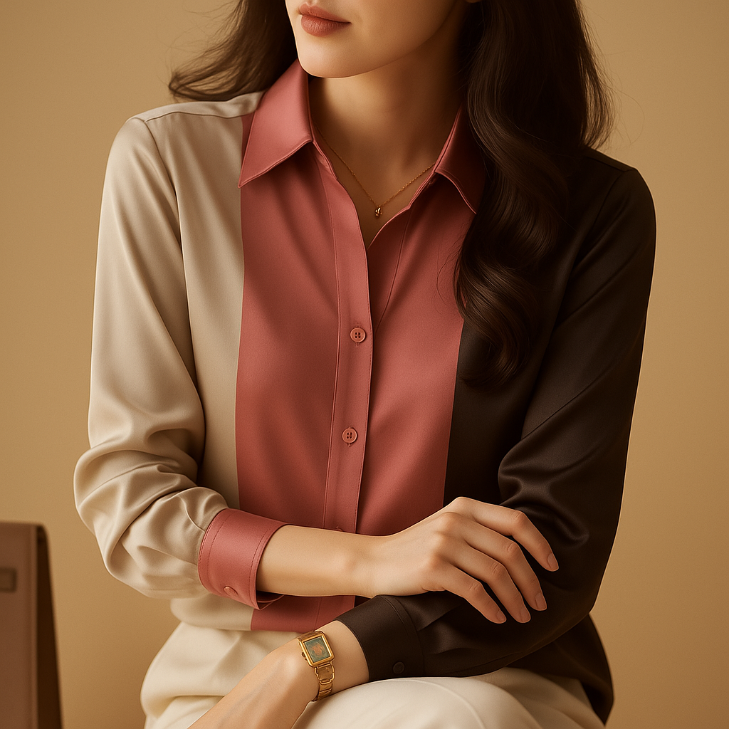 Satijnen blouse met patchwork strepen voor dames | Giselle