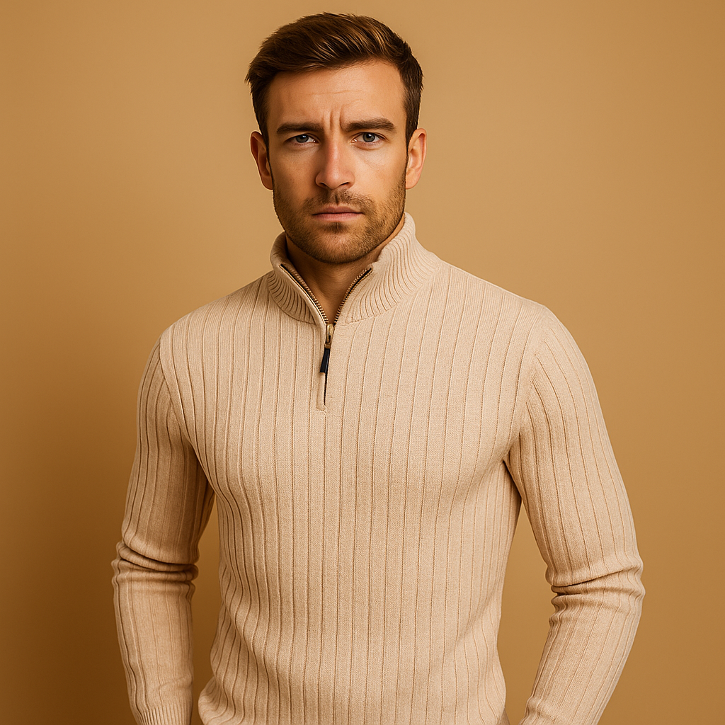Sweater met half-zip en ribgebreide mouwen voor heren | Stefan
