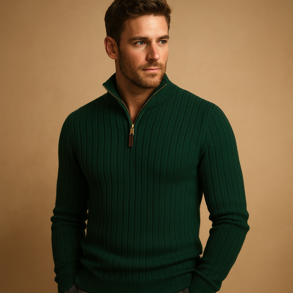 Sweater met half-zip en ribgebreide mouwen voor heren | Stefan