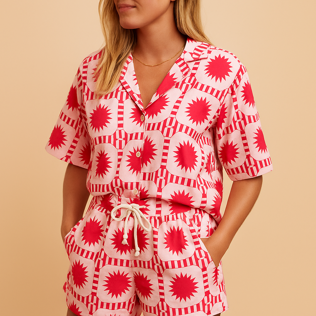 Tweedelig zomerpak met bloemenprint en elastische tailleband voor dames | Nena