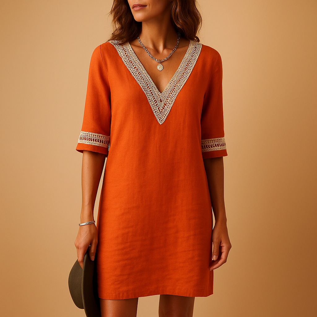 Zomerjurk met V-hals en kanten details voor dames | Elvira