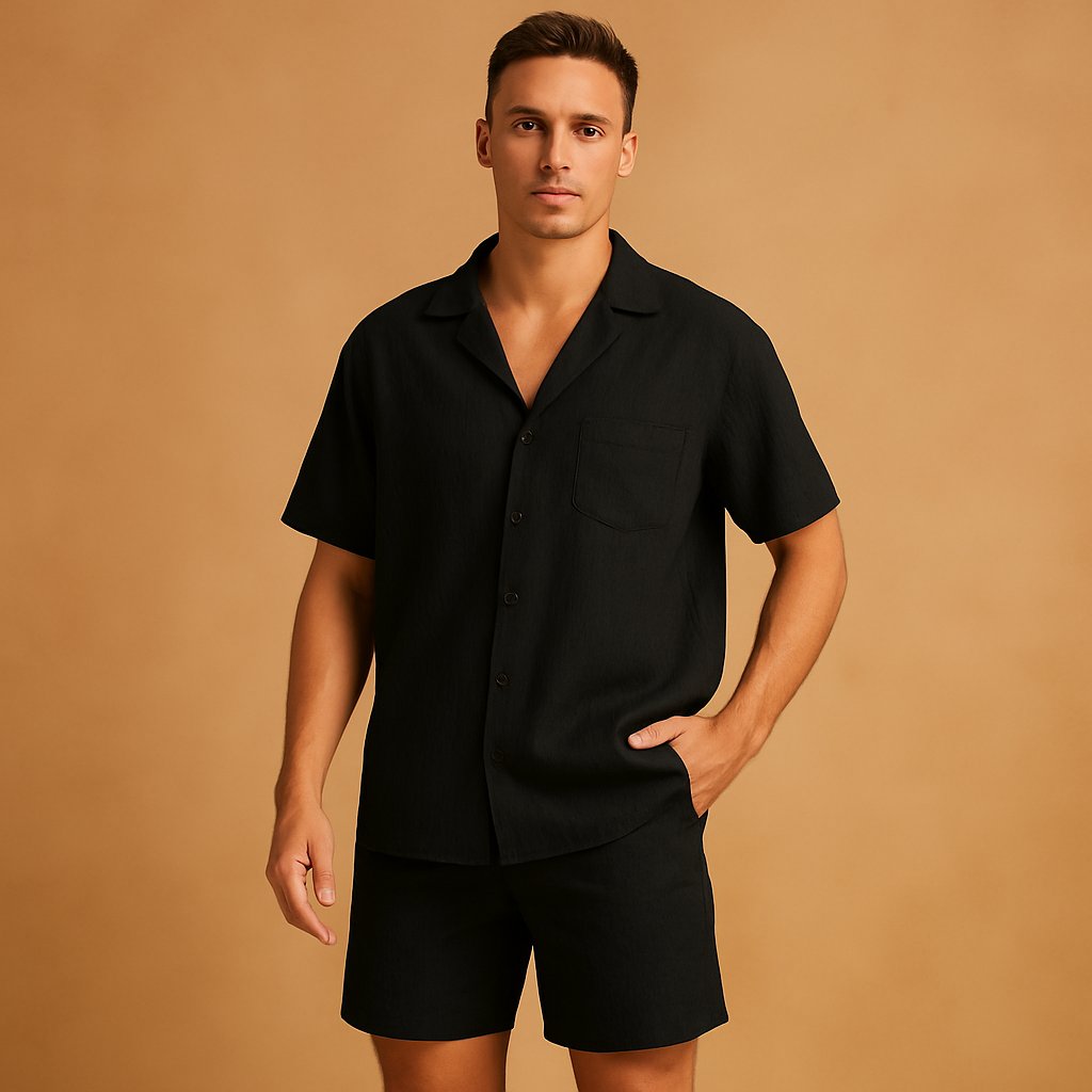 Zomers heren set met V-hals shirt en comfortabele shorts voor heren | Gijs