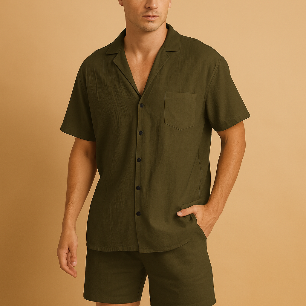 Zomers heren set met V-hals shirt en comfortabele shorts voor heren | Gijs